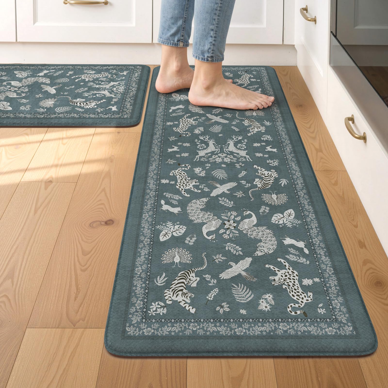 LEEVAN Set di 2 tappetini da cucina anti-fatica per pavimento della cucina, antiscivolo, imbottiti, in memory foam, impermeabili, ergonomici, per bar, ufficio, scrivania, lavanderia