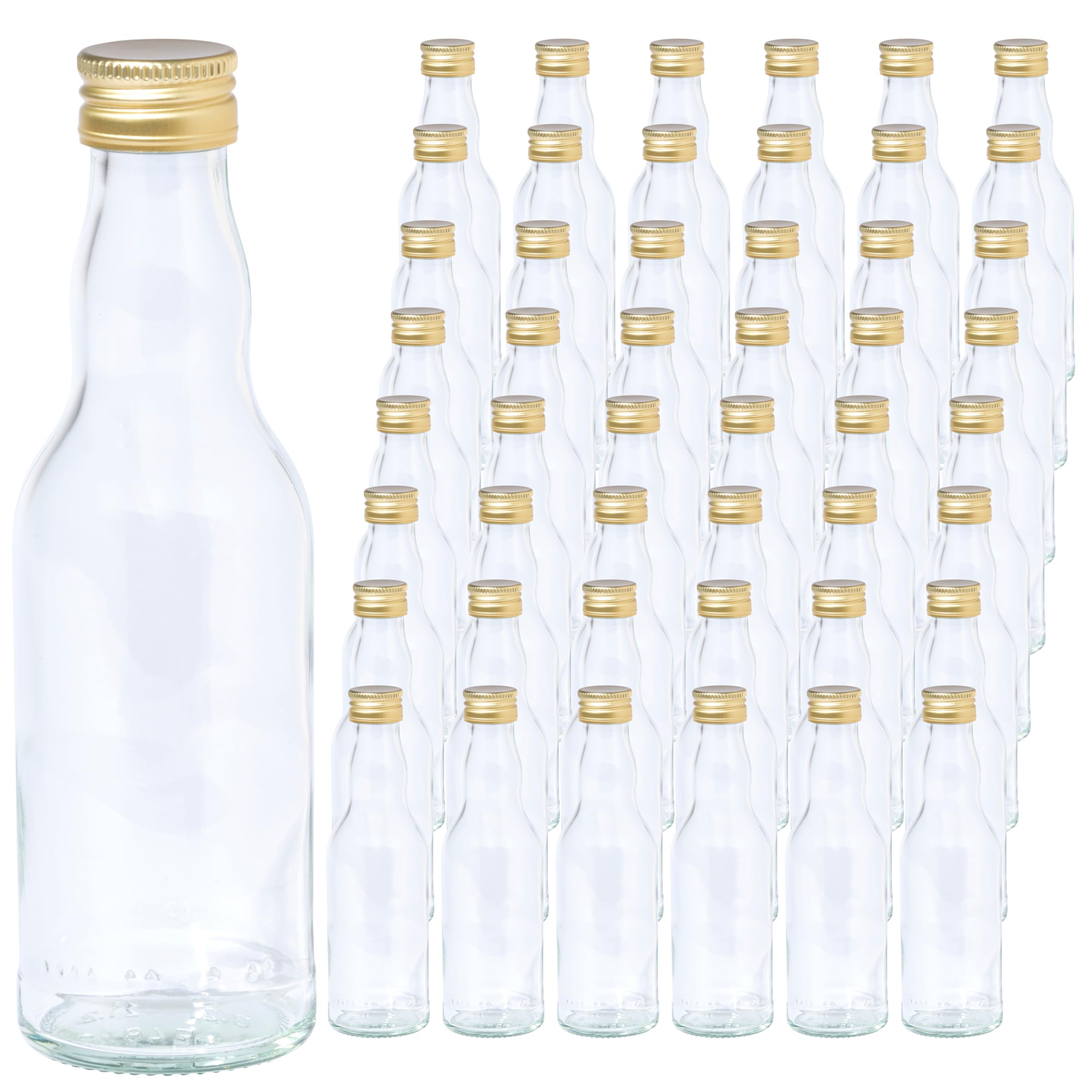Vitrea 48 leere Glasflaschen 200ml Schraubverschluss Gold - kleine Flaschen zum Befüllen mit Deckel - für Saft, Getränke, Likör, Öl, Saucen, Sirup