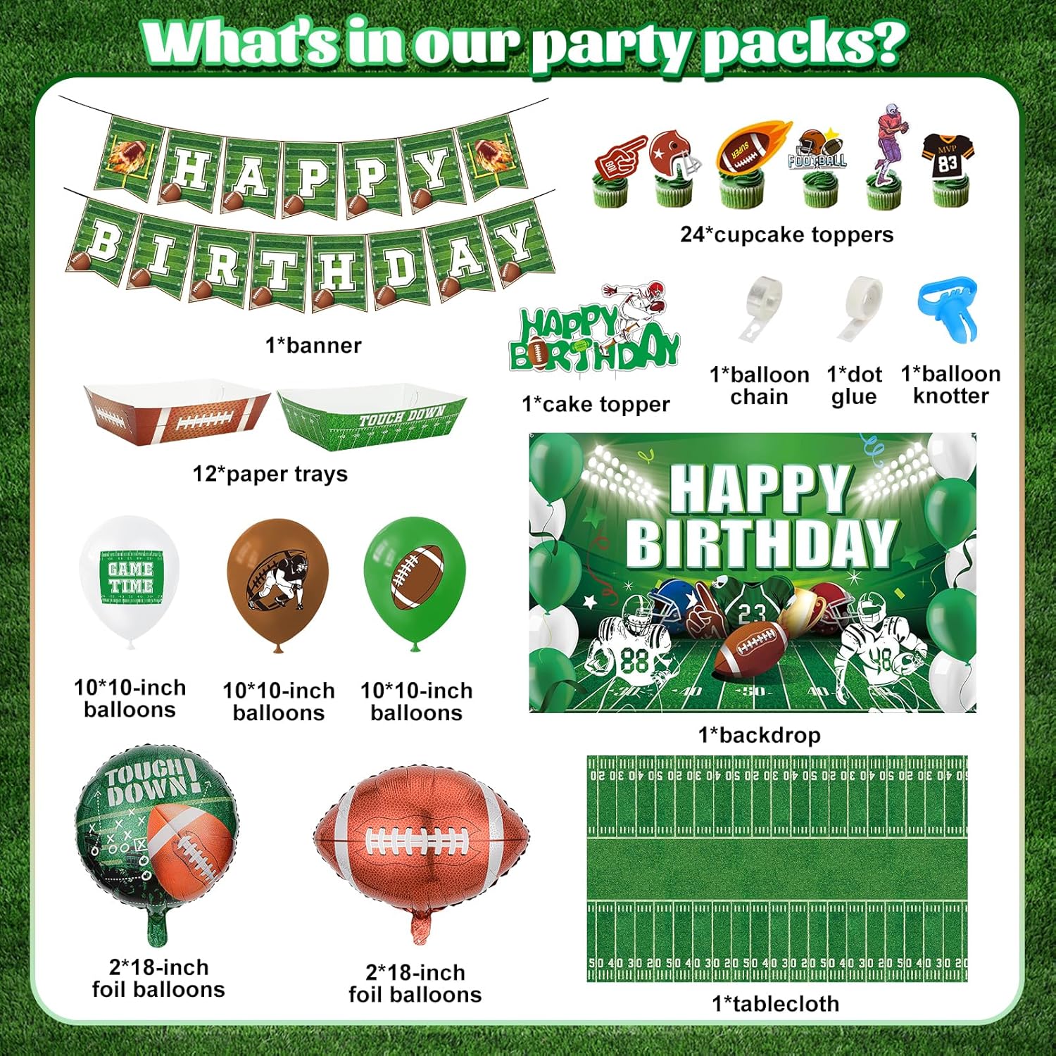 Football Birthday Party Decorations with Balloons Banner Cupcake Toppers Tablecloth & Backdrop and Paper Food Tray for Football Game Day Tailgate Party Decorations - Image 2
