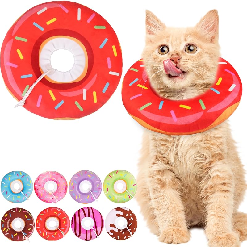 Colar de recuperação para gatos em formato de donut, macio e ajustável WONONE, Red Small
