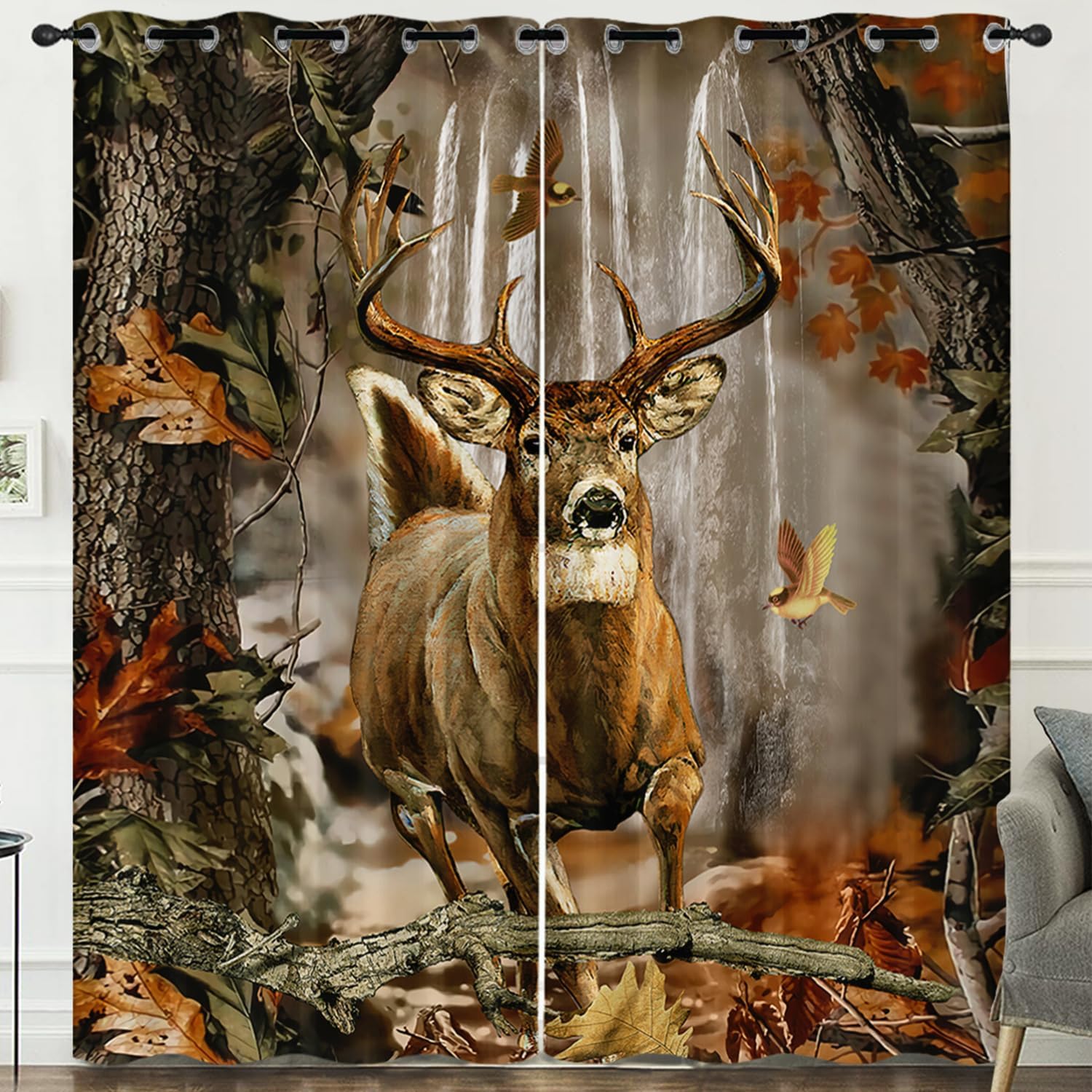 HOSIMA Deer Curtains for Bedroom Essentials for Men Teen,Forest Wildlife Deer