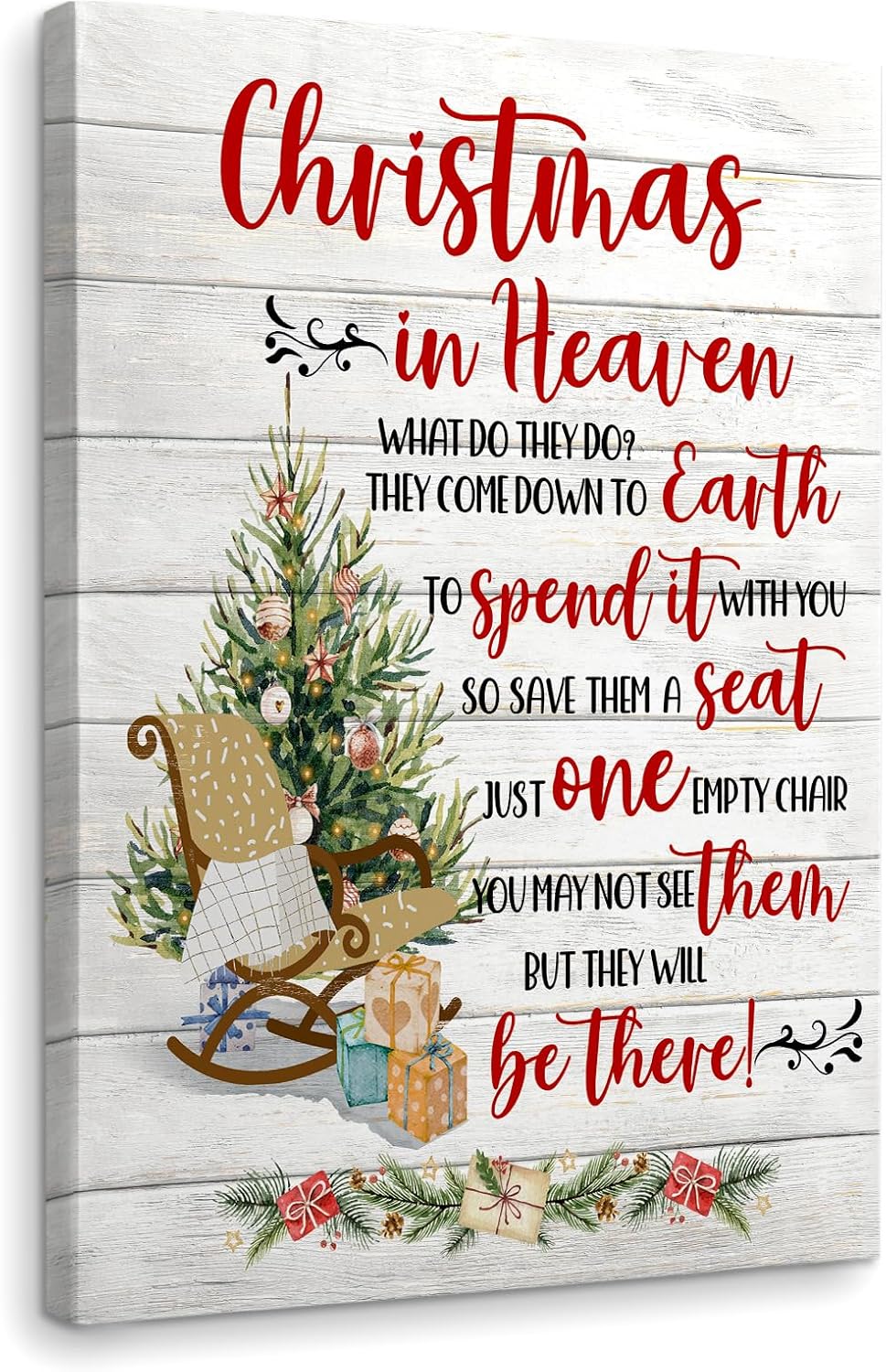 WODMIS Christmas Wall Decor - Framed Canvas Art, Flower Tree & Signs, Perfect for Kitchen, Room & Heaven Themed Decorations, 16x24
