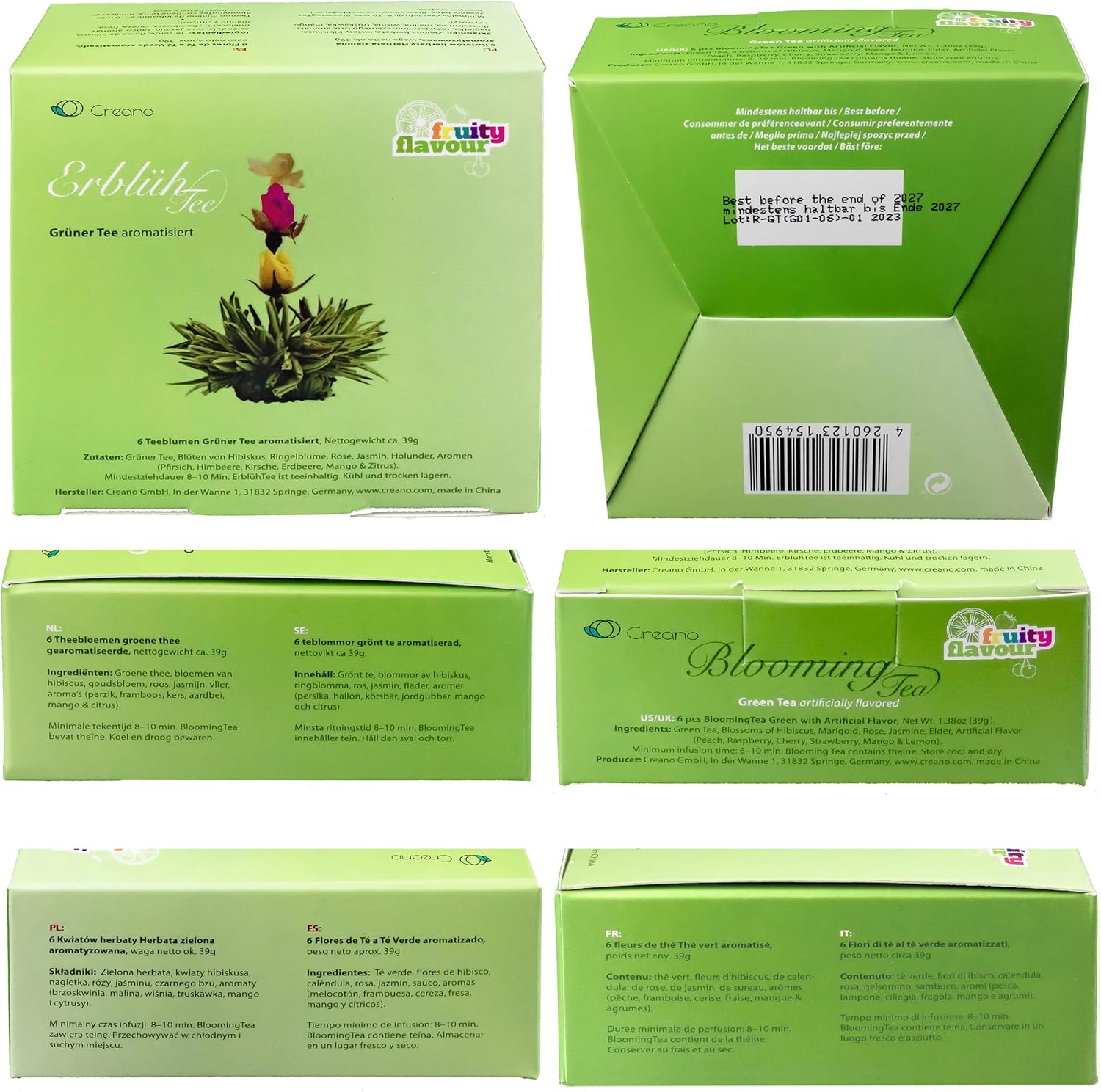 Creano Flowering Teas Набор цветущих чаев Зеленый чай с фруктовым вкусом 6 различных сортов чайных роз Подарок для женщин мам и любительниц чая