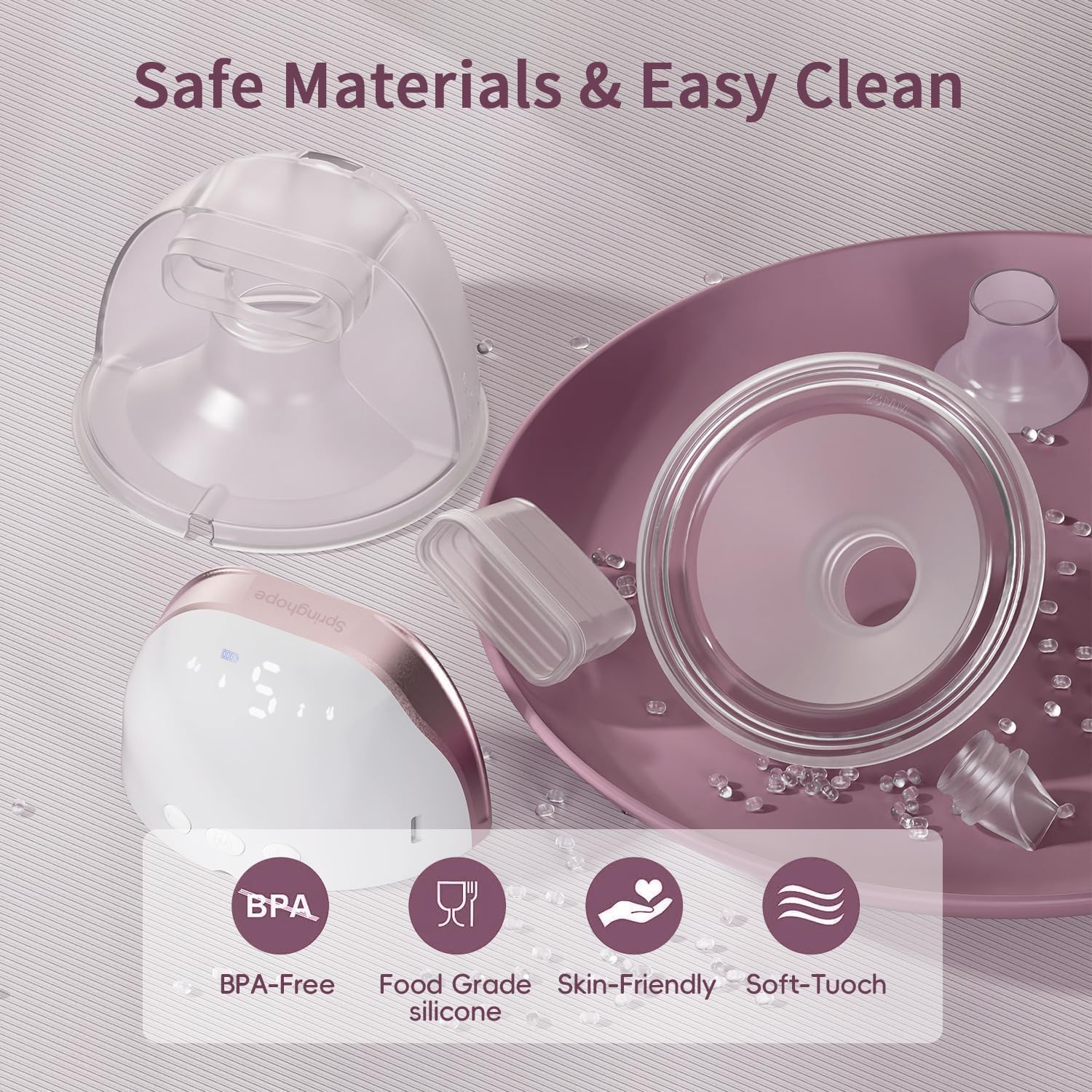Springhope No.586 Hands Free Breast Pump Electric, Wearable Breastfeeding Pump Portable with 4 Modes & 9 Levels Strong Suction, Wireless Breast Pump 19/21/24/28 mm Flange Insert BPA Free, 2 Pack - Image 5