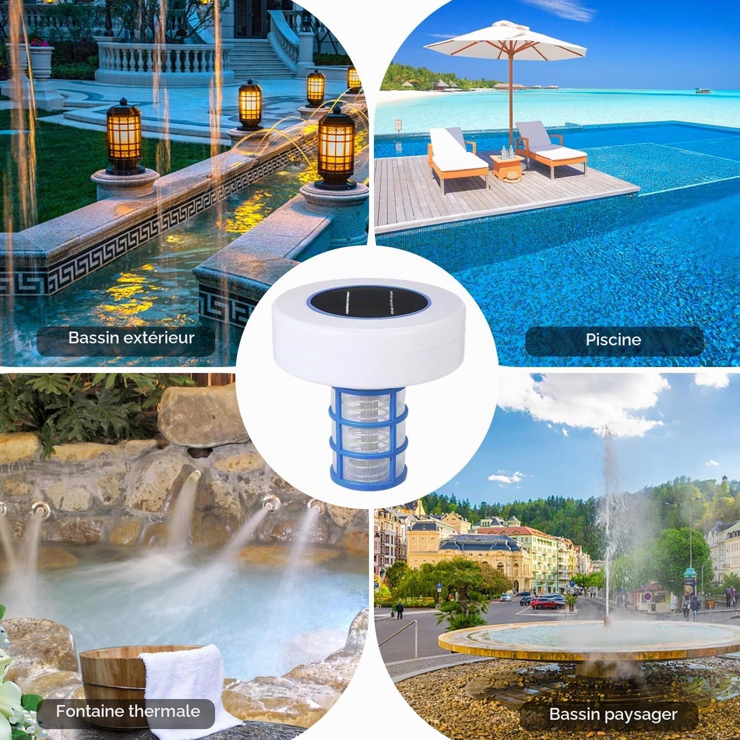 Ioniseur Solaire pour Piscine, Ioniseur Solaire Flottant Automatique pour Piscine avec Pinceau, pour Piscines Hors Sol et Creusées