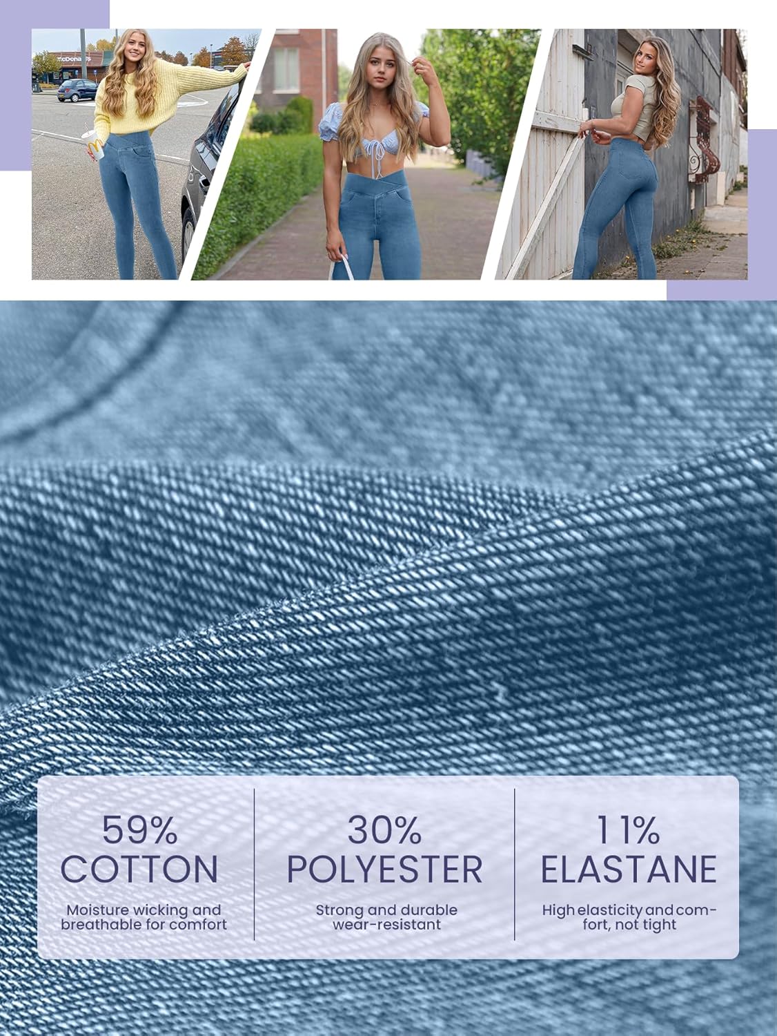 AIMILIA Crossover Jeggings for Women Tummy Control High Waist Pull On Stretchy Jeans Denim Leggings with Pockets Slimming - Image 7