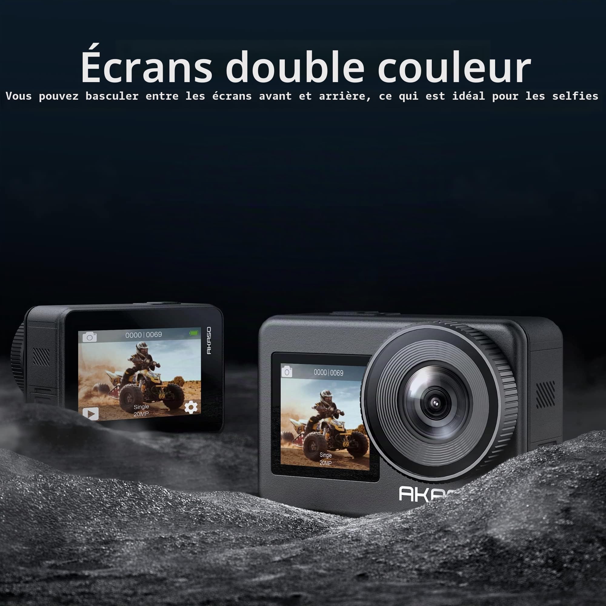 AKASO Brave 7 Caméra Sport 4K avec Carte Mémoire de 256Go, IPX 8 Etanche Deux Écrans Tactile 20MP Camera sous-Marine 40M, EIS 2.0 Grand Angle Zoom avec Télécommande et 2 Batteries 1350mAh
