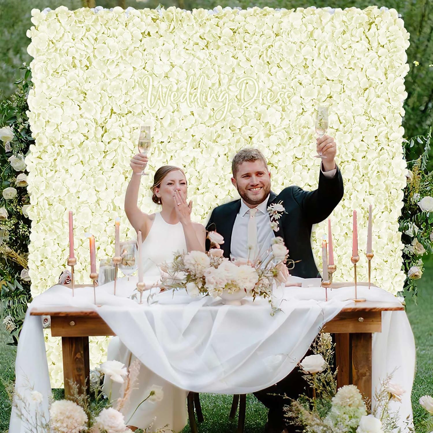 Ivory Backdrop Flowers Wall Panels: 24 Pcs 15 x 15 Inch Floral Backdrop Artificial Flower Wall Decor for Baby Shower Wedding Photo Background Decoration (5ft by 7.5ft)