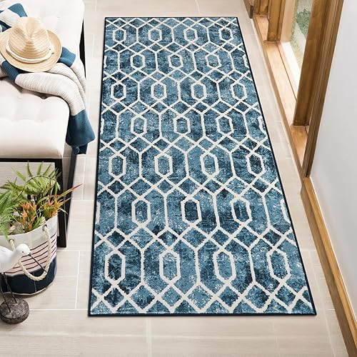 Lahome Alfombra marroquí para pasillo, alfombra lavable negra con respaldo de goma, alfombra suave antideslizante con acento geométrico para cuarto