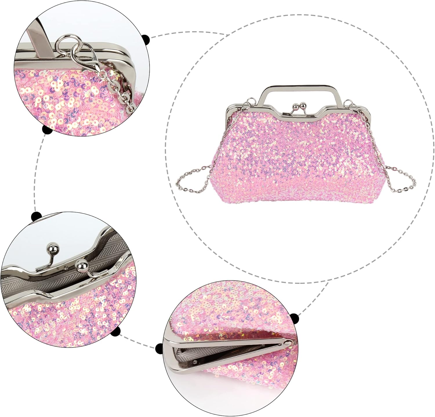 Sparkly Sequin Women's Crossbody Bag, Evening Clutch Purse with Chain Strap, Kiss Lock Closure for Party Wedding Prom