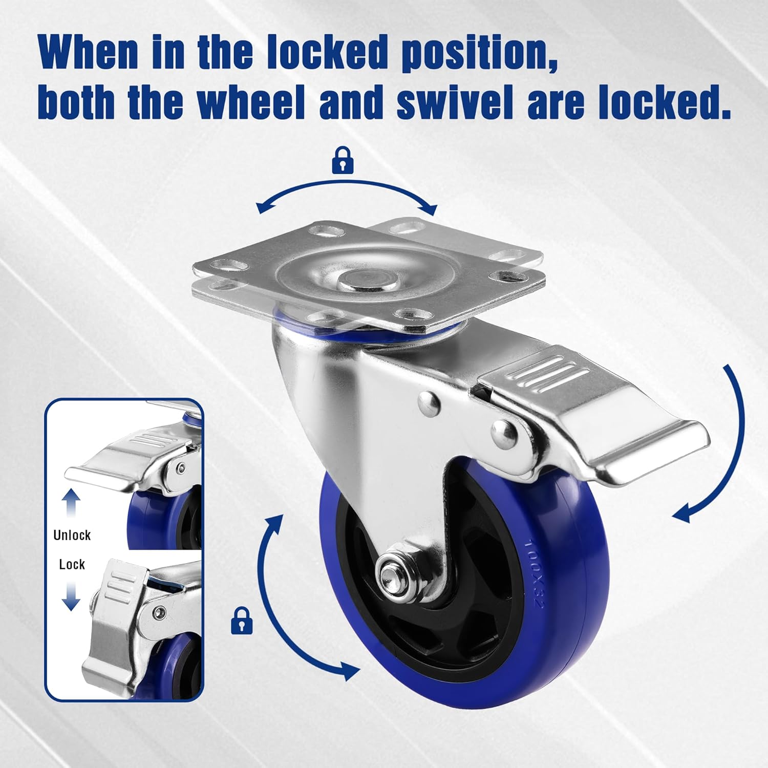 WORKPRO 4 Inch Caster Wheels, 2200LBS Swivel Casters Set of 4, Heavy Duty Casters with Brake, Locking Industrial Casters for Workbench, Furniture, Cart