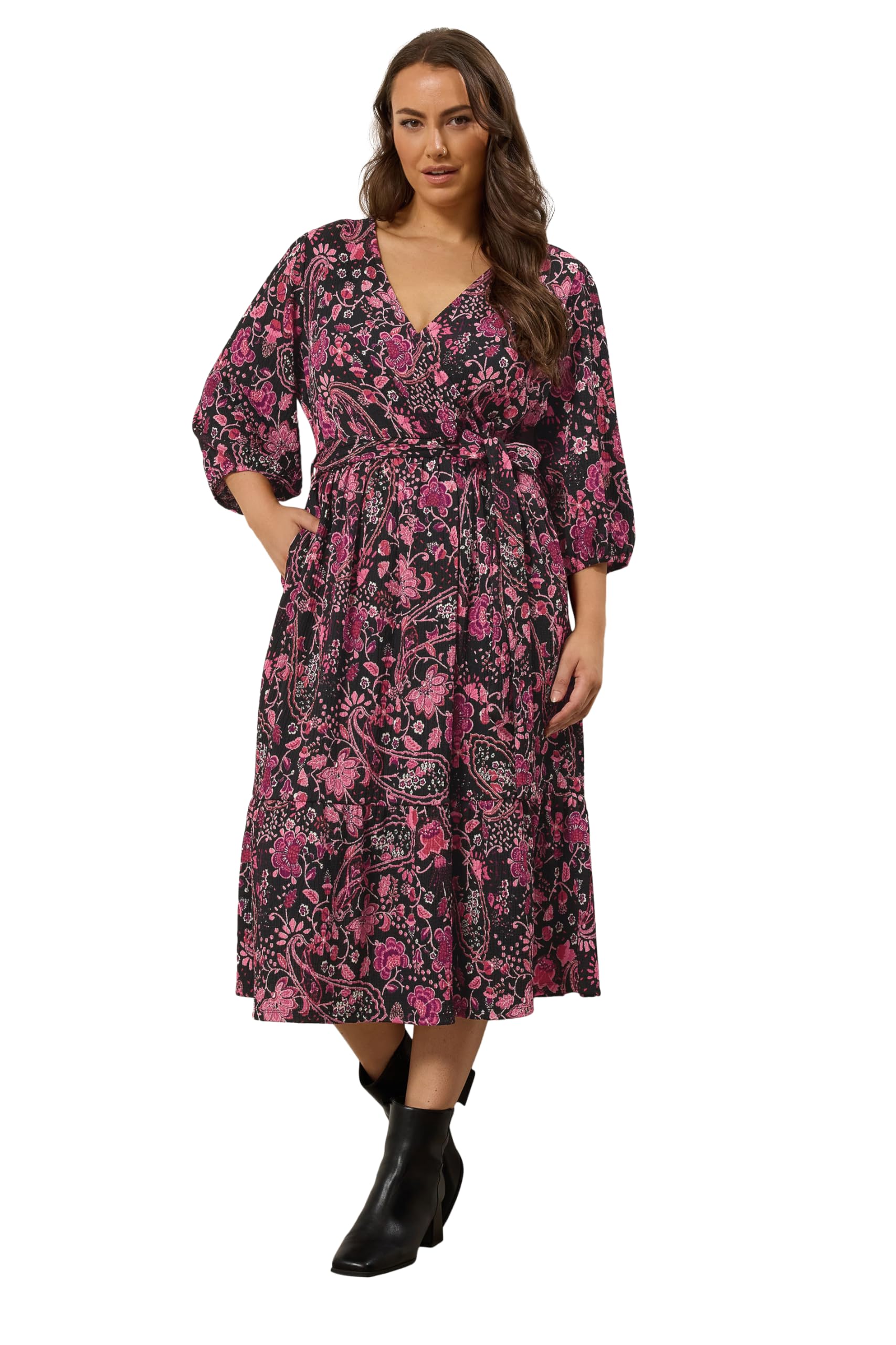Evans Women's Pink Plus Paisley Print Wrap Dress Size 20