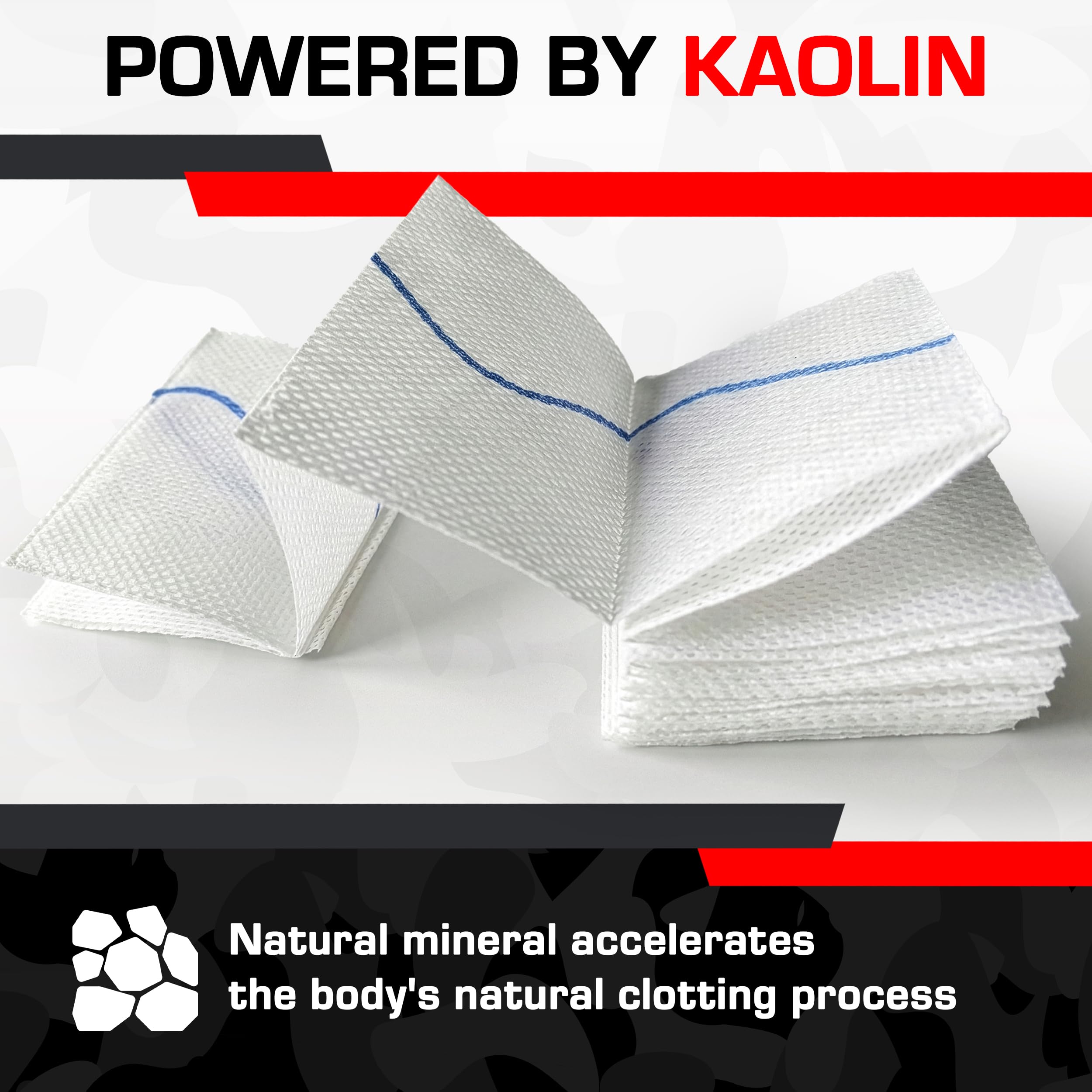 Kaolin - Gasa hemostática de combate de 3 pulgadas x 12.5 pies, gasa flexible para embalaje de heridas en Z para detener el trauma sangrado, kits de primeros auxilios, suministros médicos de