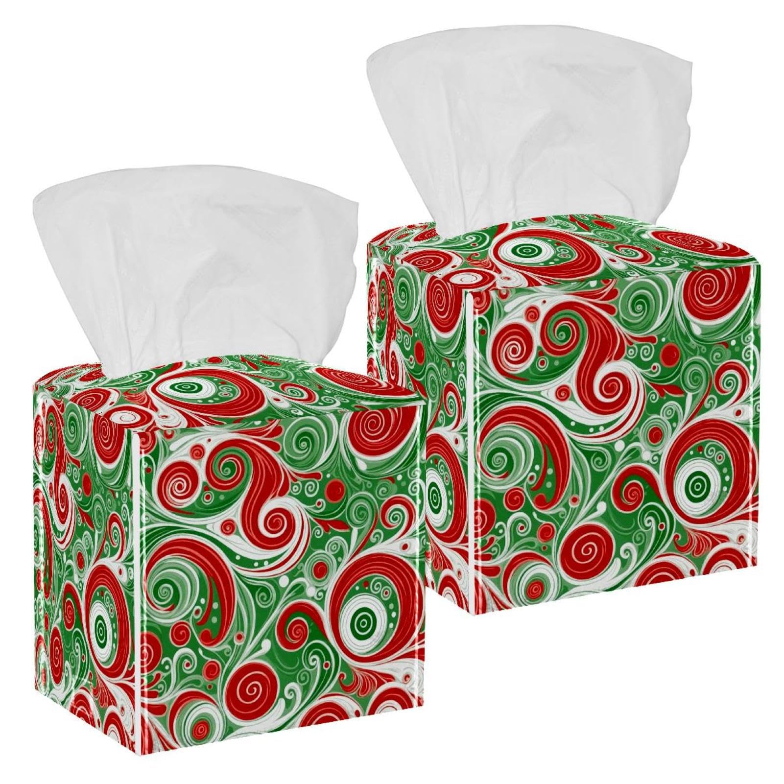 Boîte à mouchoirs de Noël en cuir rouge vert blanc pour salle de bain