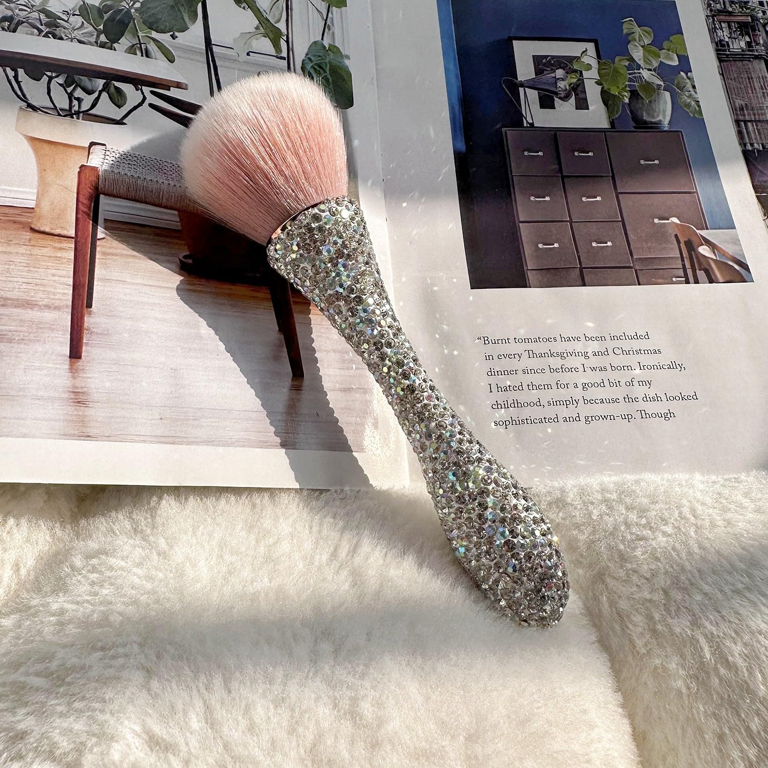Brocha de maquillaje con diamantes de imitación, brochas de maquillaje retráctiles con cubierta de diamantes de imitación brillantes, cepillo de maquillaje portátil de lujo con cerdas suaves
