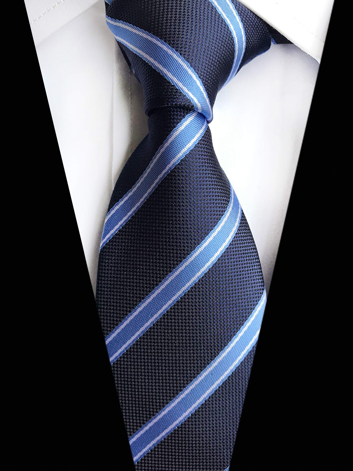 Corbatas a rayas para hombres y niños, corbata de negocios formal de seda tejida con gráfico repp, Raya azul marino 2