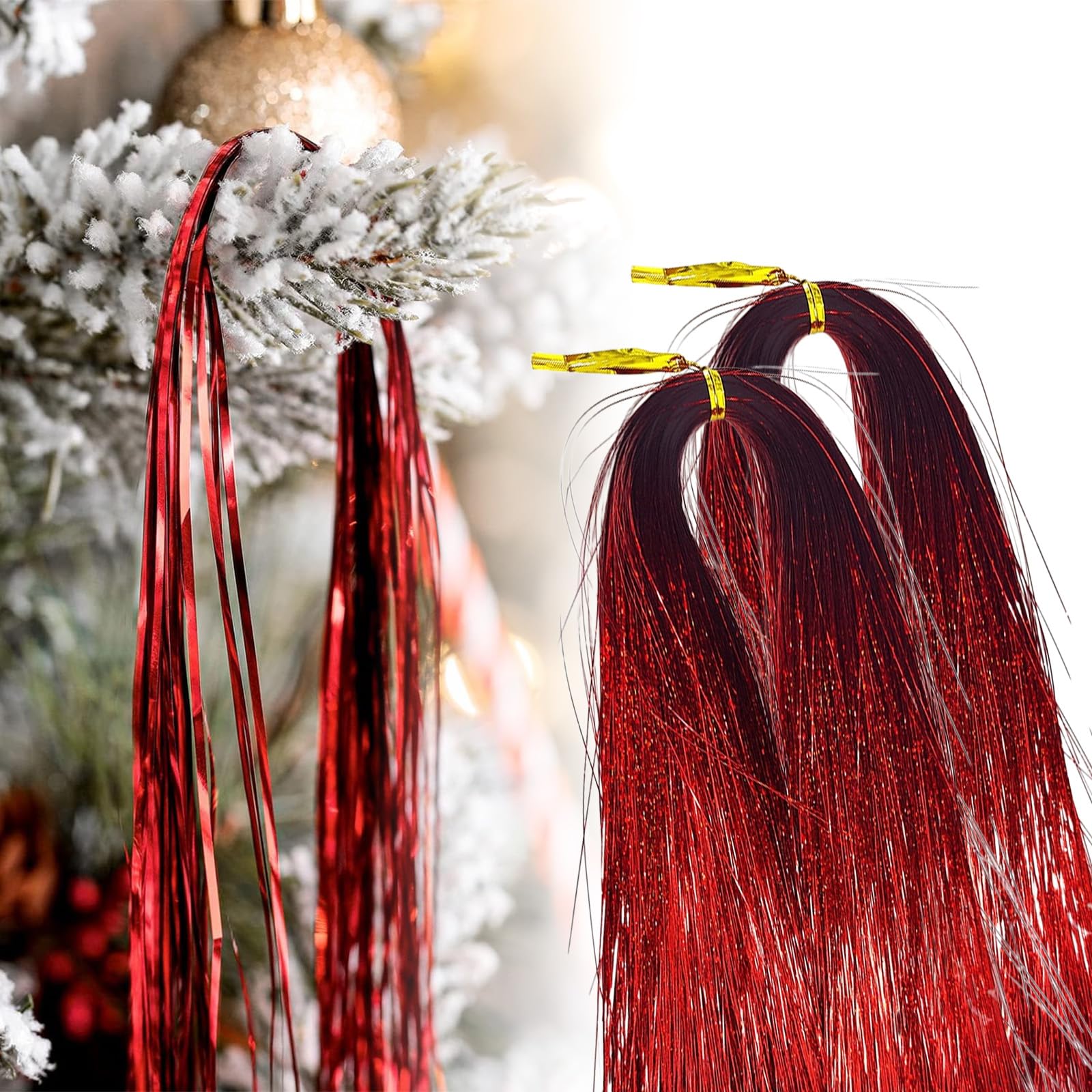 5000 Strands Red Tinsel,Christmas Tree Decorations Tinsel Garland Iridescent Tinsel Foil Fringe Icicles Tinsel Curtain for Christmas Tree Decor,Hair Decor,Birthday Party Supplies
