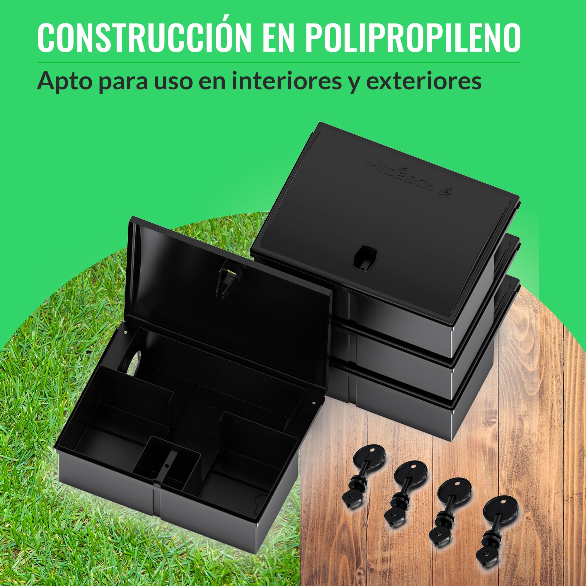 Mice&Co Portacebos para Ratones con Llave - Estación de Cebo para Pequeños Roedores - Trampa Ratones Profesional Caja para Cebo Veneno | Pack 4 Unidades