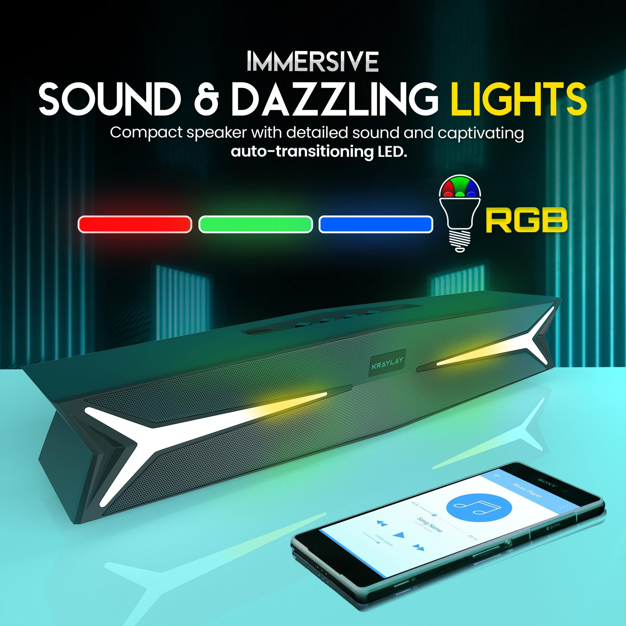 Soundbar desktop per computer da 15,5 pollici, soundbar Bluetooth con luci LED RGB, bassi trasparenti, AUX, USB, USB-C, soundbar per proiettori, TV, smartphone, console di gioco e laptop