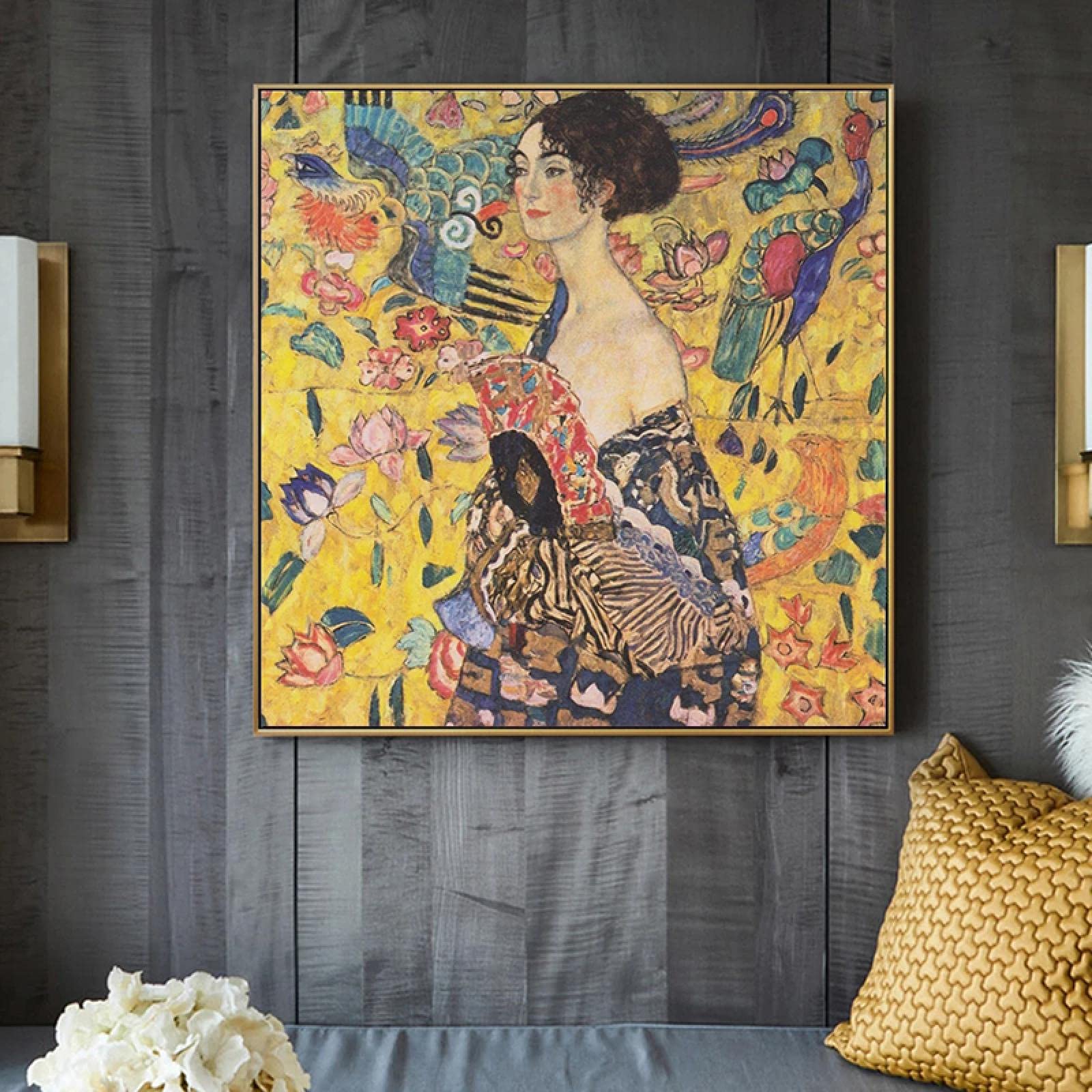 Gustav Klimt by Adele Bloch Golden Canvas Painting Posters and Prints Wall Art Pictures for Living Room Decoration Cuadros 40x40cm(16x16") Frameless