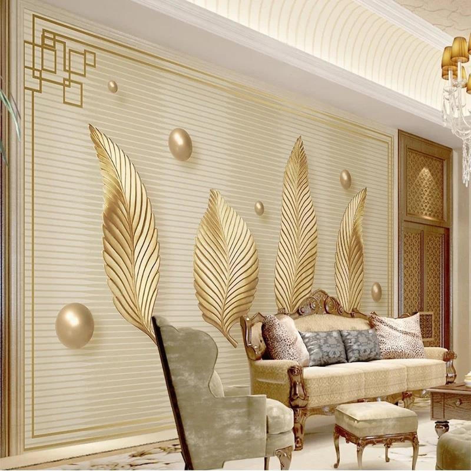 Papier peint feuille d'or en tissu de soie luxueux pour peinture murale 3D haut de gamme