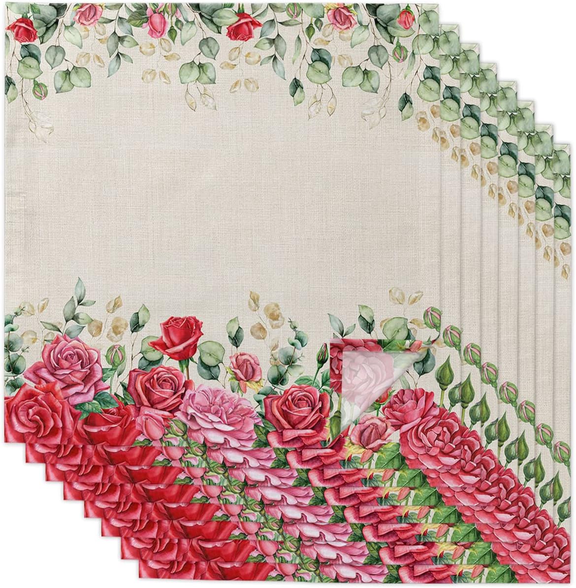 Kitchen Dinner Napkins Set of 8, Valentines Day Floral