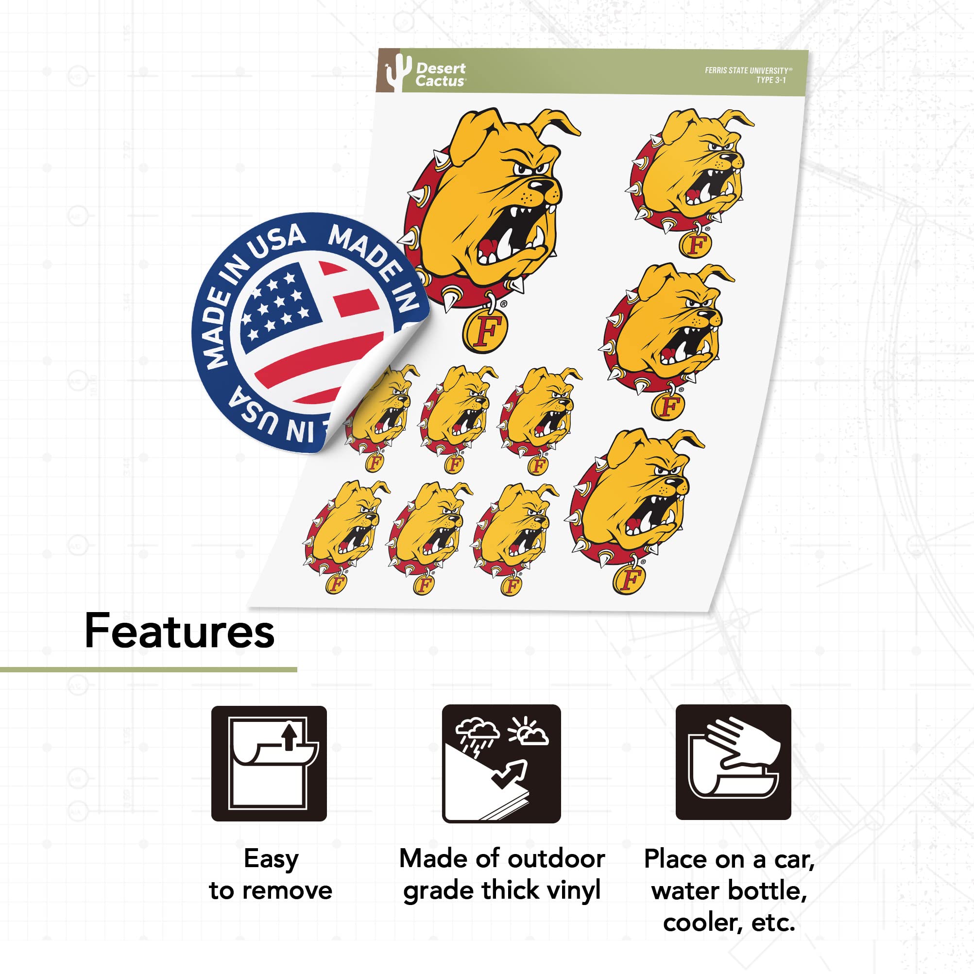 Ferris State University Sticker Sheet – 8.5x11 Inch Vinyl Decals For Laptop, Water Bottle, Car, Multiple Sizes