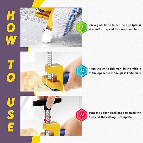 Miniatura 5 de Cortador manual de azulejos, cortador de azulejos de vidrio 2 en 1, herramienta de mano con alicates de rotura de vidrio, kit de corte de espejo con