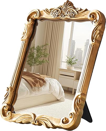 Miniatura 1 de Espejo de tocador pequeño estilo barroco vintage para montar en la pared, con marco cuadrado de resina, espejo de mesa de vidrio, 11.8 pulgadas de