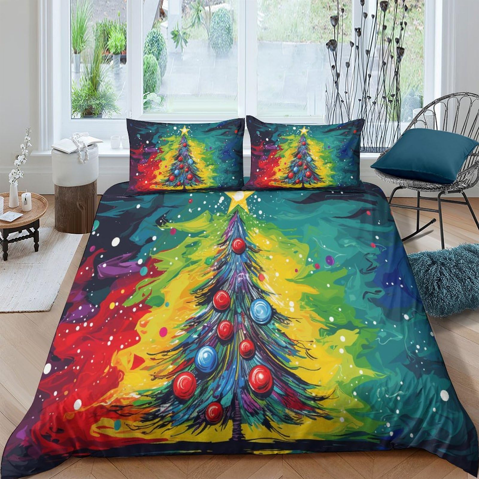 Parure de lit Noël King size housse de couette 220x240 imprimée avec fermeture