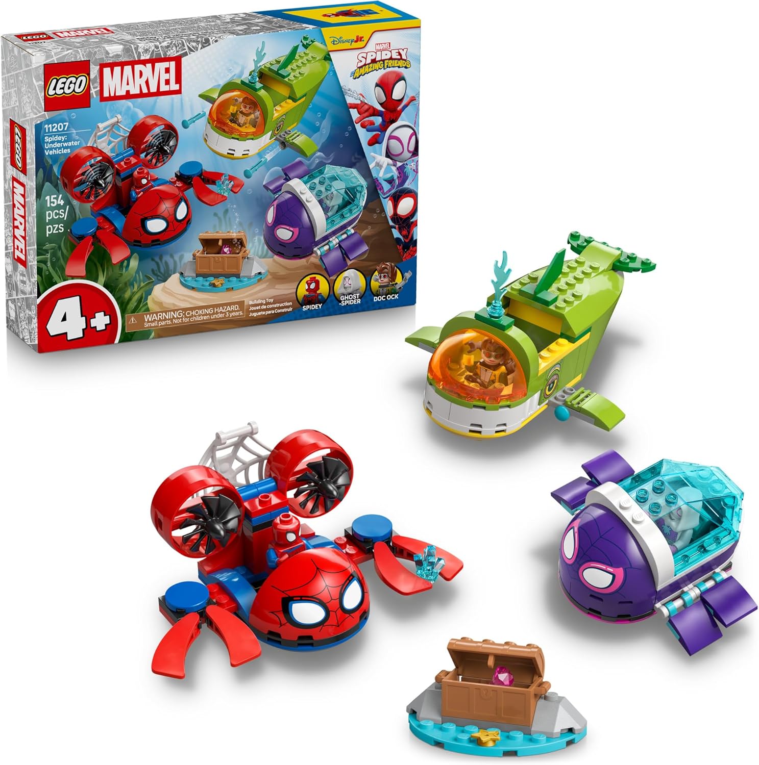 LEGO Marvel Spidey and His Amazing Friends Spidey: Underwater Vehicles Building Toy for Kids - Super Hero Pretend Play Set for Preschool Boys & Girls, Ages 4+ - Gift Idea for Birthdays - 11207