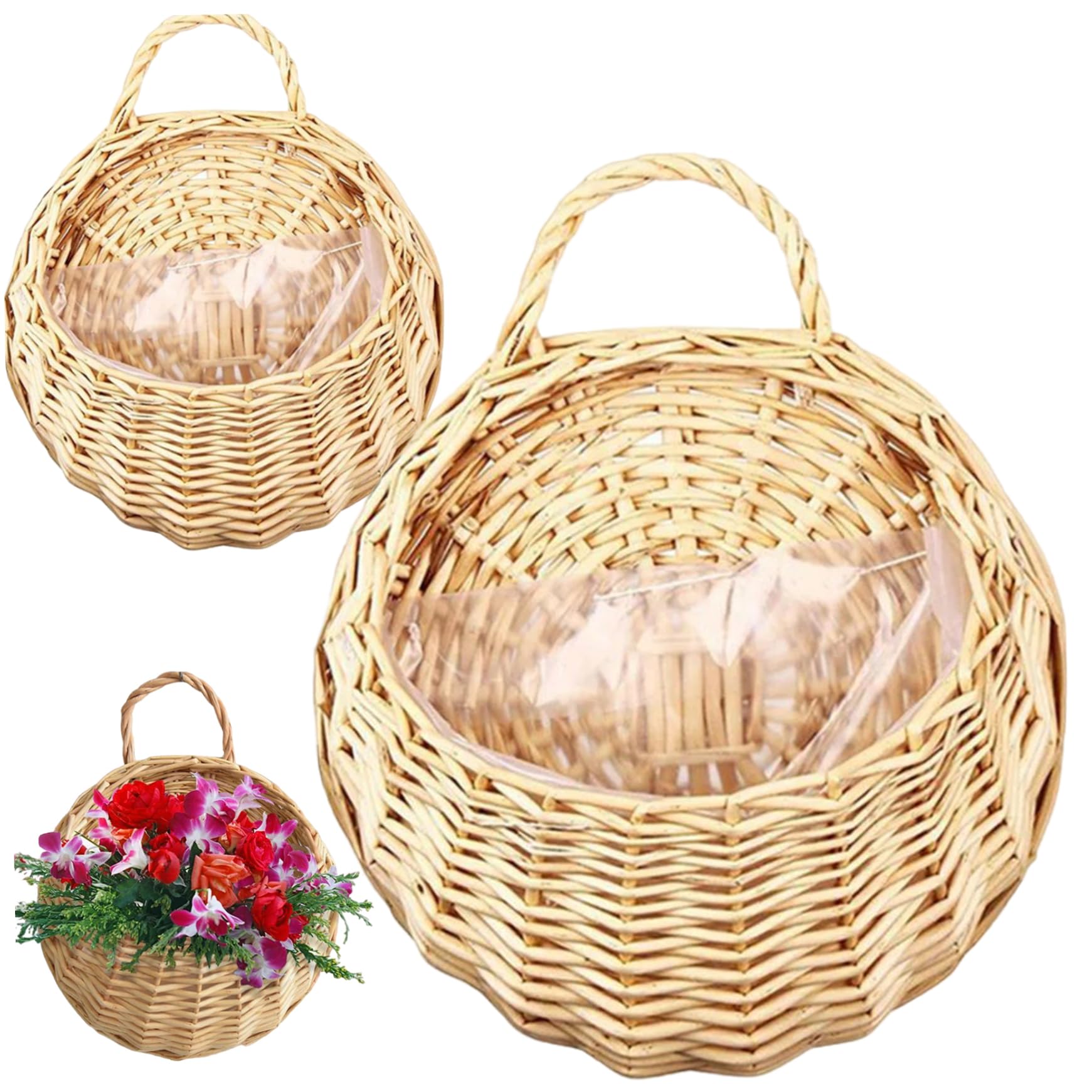 Takingup Beige Hanging Basket, Hanging Planter 2Pcs Natrual Rattan Planter Vintage Wall Basket Storage Plant Rattan Wall Flower Pot For Home Garden Indoor Plants,