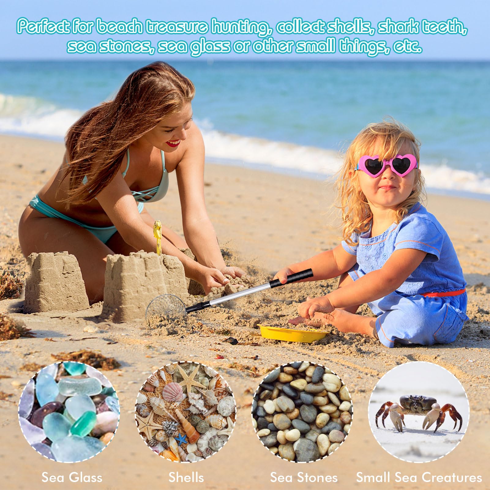 2-Piece Beach Sand Sifter Set - Adjustable Shark Teeth & Shell Sifter With Scoop Shovel