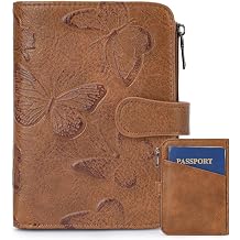BELTANA Small Wallet Women RFID Blocking Bifold Vegan Leather Slim Womens Wallet with Passport Holder and Zipper Coin Pocket,Ladies Wallets for Women Butterfly Design Coffee