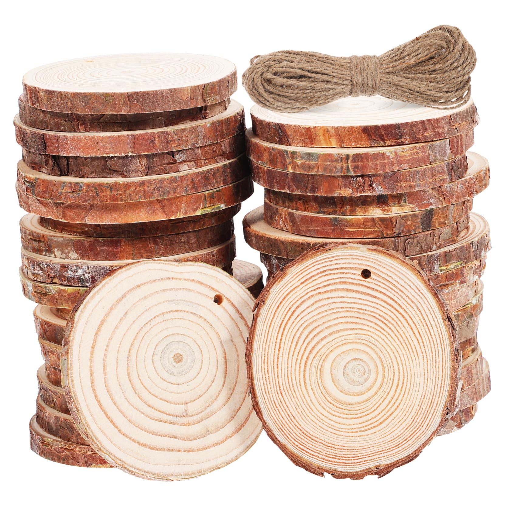 50stücke Ungebohrte Holzkreise Zum Basteln Naturholzscheiben Unbearbeitet Runde Holzscheiben Für Diy-projekte Holzornamente Zum Bemalen Und Aufhängen