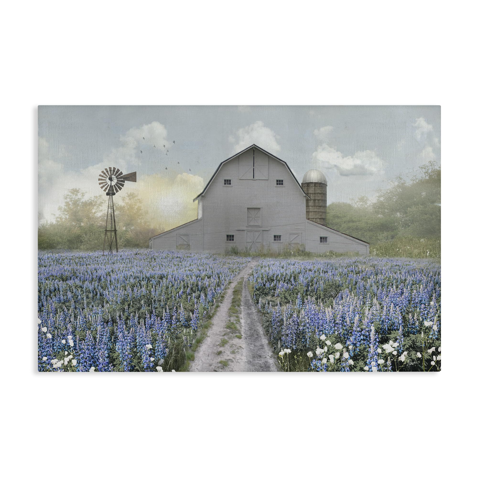 Stupell Industries Unframed 'Meadow Of Blue Flowers & Barn'| Canvas Art