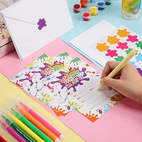 Miniatura 4 de Juego de 24 invitaciones de fiesta de pintura artística con sobres, tarjetas de cumpleaños coloridas, letras de invitación temáticas de pintura,