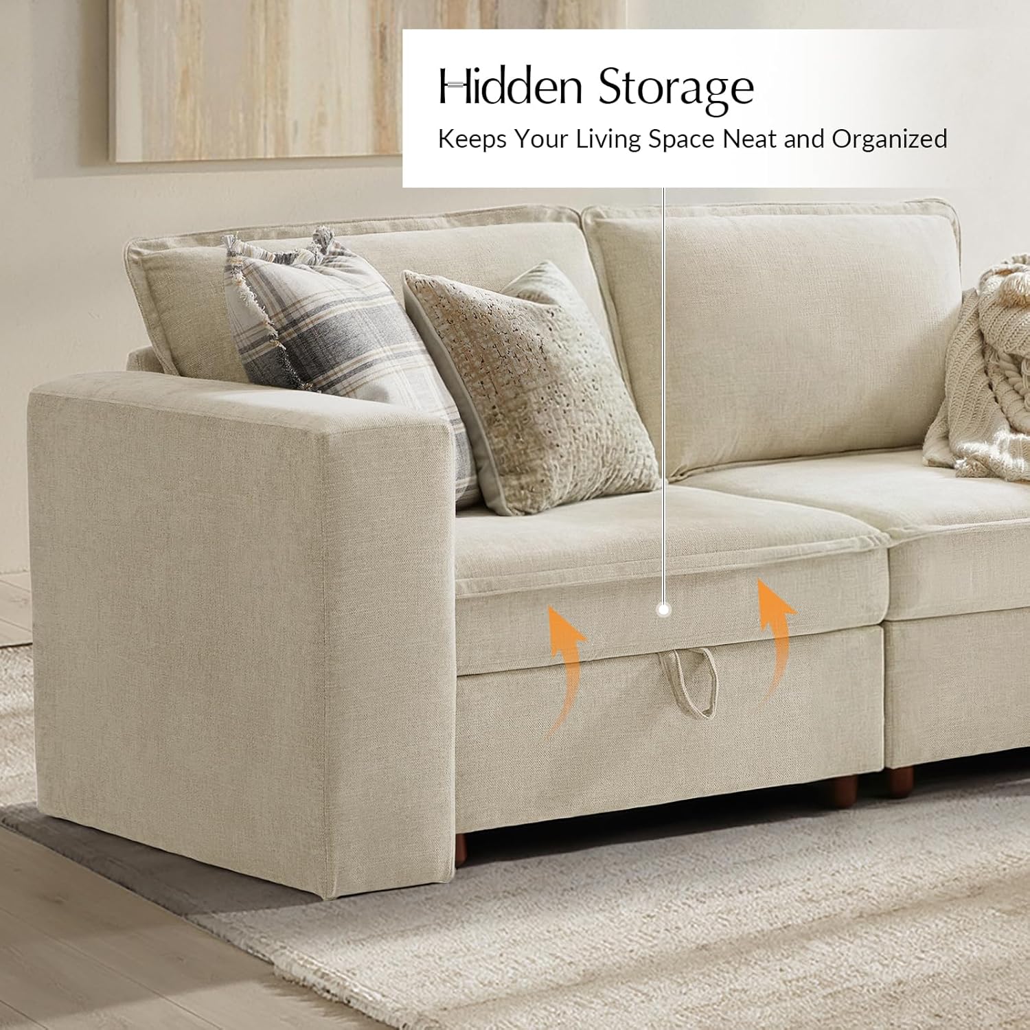 HULALA HOME 76" Loveseat Sofa with Storage Ottoman, Oversized 2 Seater Sofa with Deep Seat, Comfy Upholstered Loveseat Couch for Living Room Bedroom, FSC Certified, Beige