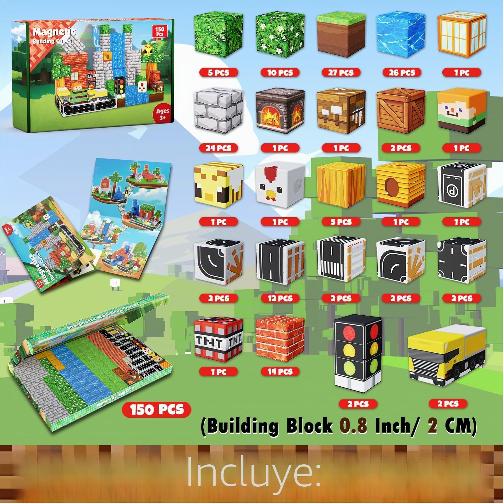 Annexfun Bloques de construcción magnéticos, 150 unidades, bloques de construcción magnéticos, aventura en la vida urbana con carreteras, semáforos y abejas, juguetes educativos a partir de 4 años
