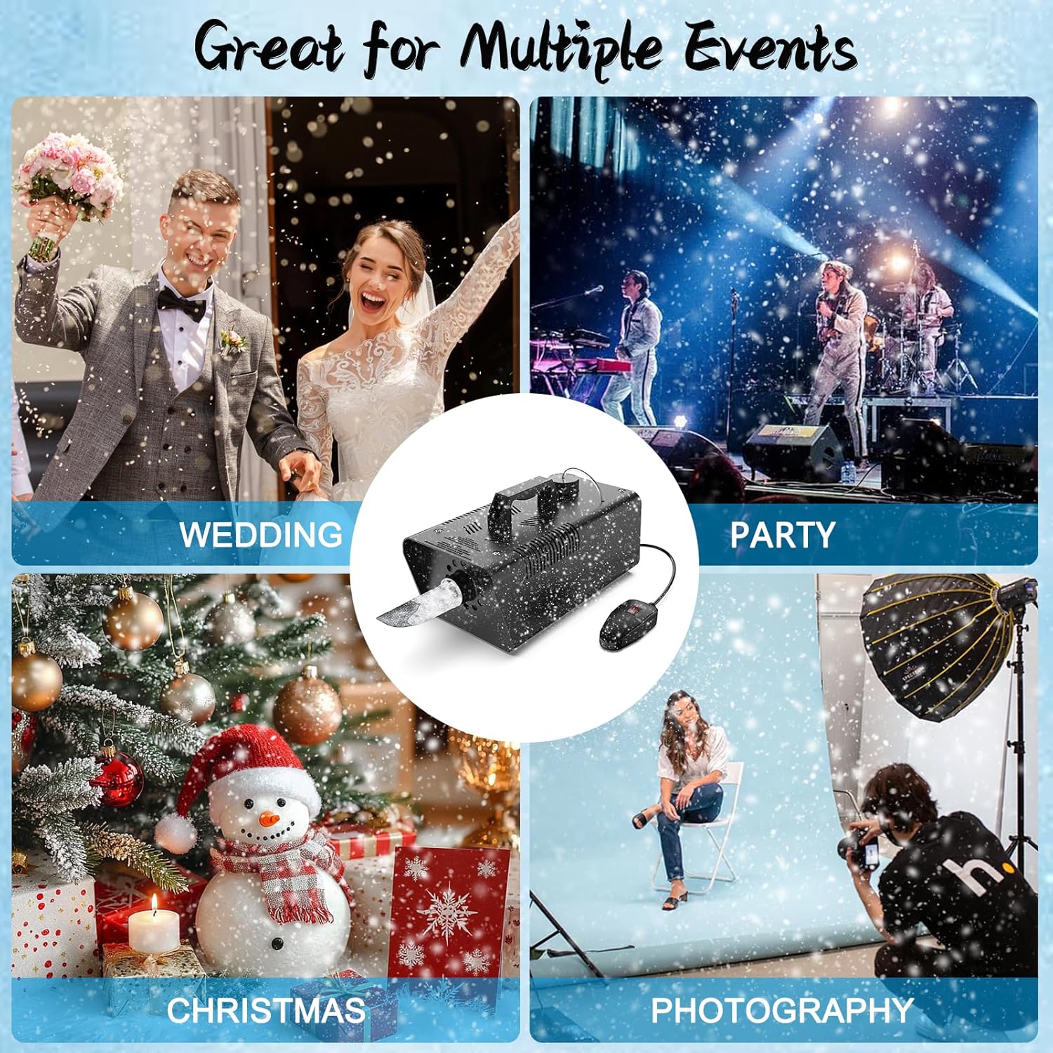 Wisdomlit Snow Machine, 650W Snowflake Machine, Artificial Snow Maker with Wired Controller for Indoor Outdoor Stage DJ Photography Christmas Party (Black)