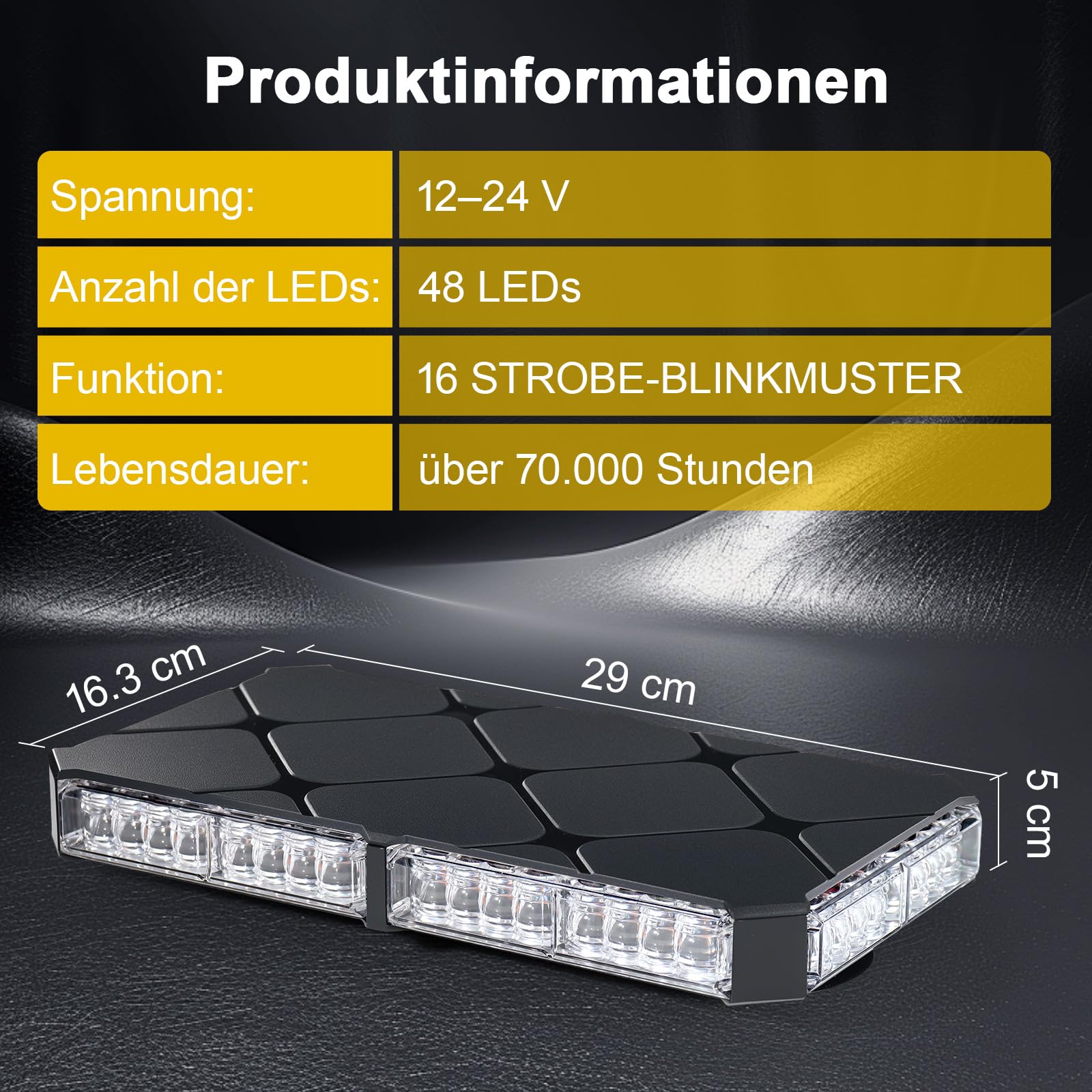 Magnetyczna dioda LED 12 V 24 V - 48 diod LED pomarańczowe światło awaryjne z 16 trybami błysku, wodoszczelność IP67 i kabel 4,8 m do traktora, ciężarówki, wózka widłowego, samochodu, przyczepy