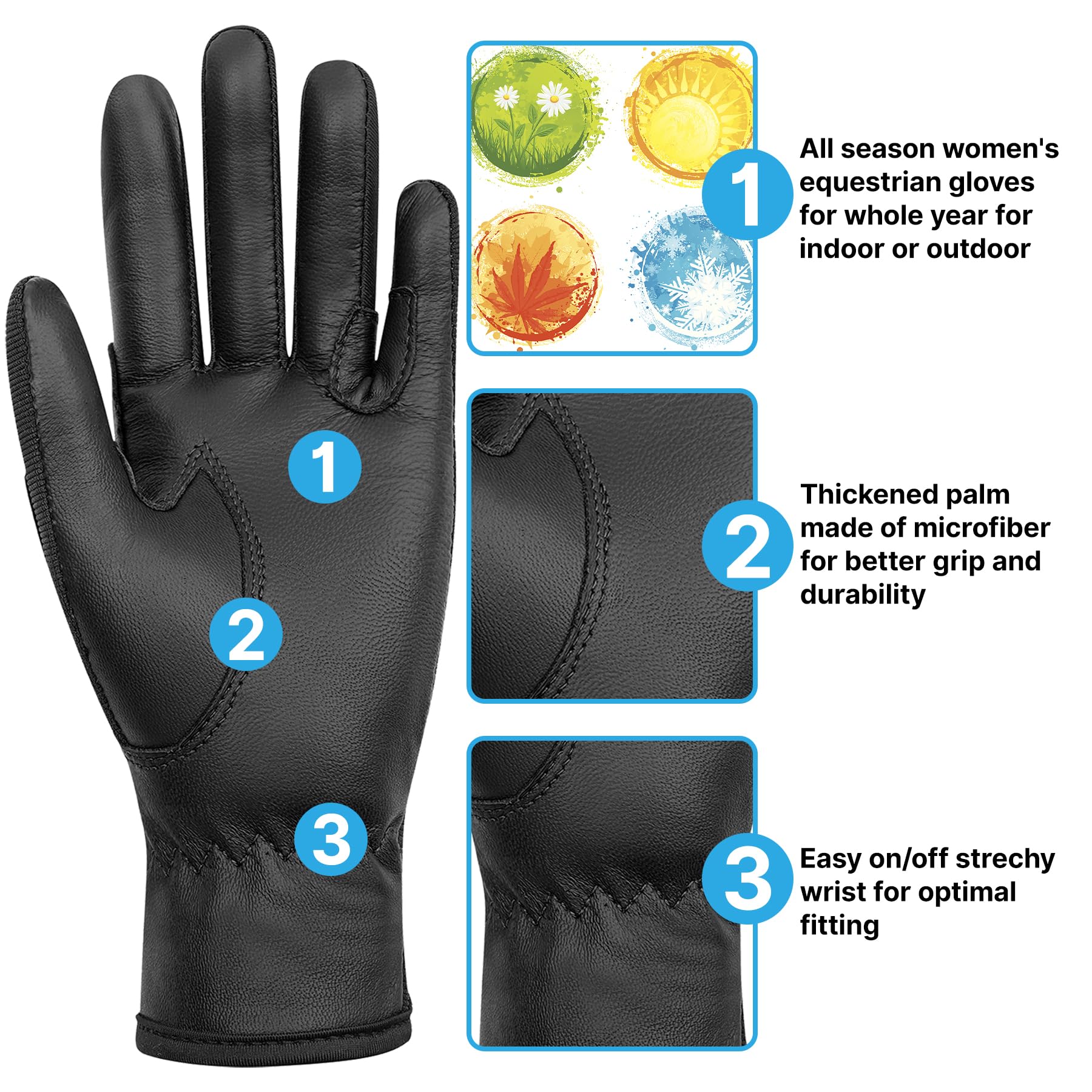Thapower Guantes de equitación de cuero para niños, guantes de equitación para niños y jóvenes
