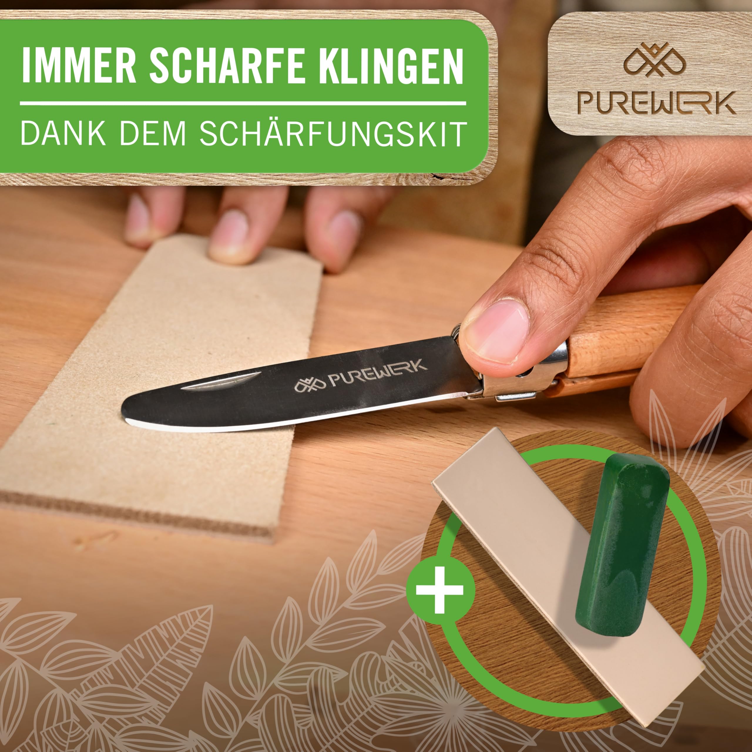 Schnitzmesser Kinder ab 6 Jahre [mit abgerundeter Spitze] - klappbares Outdoor-Taschenmesser mit Holzgriff - Schnitzset mit Kinderschnitzmesser, Etui, Handschuhen und mehr