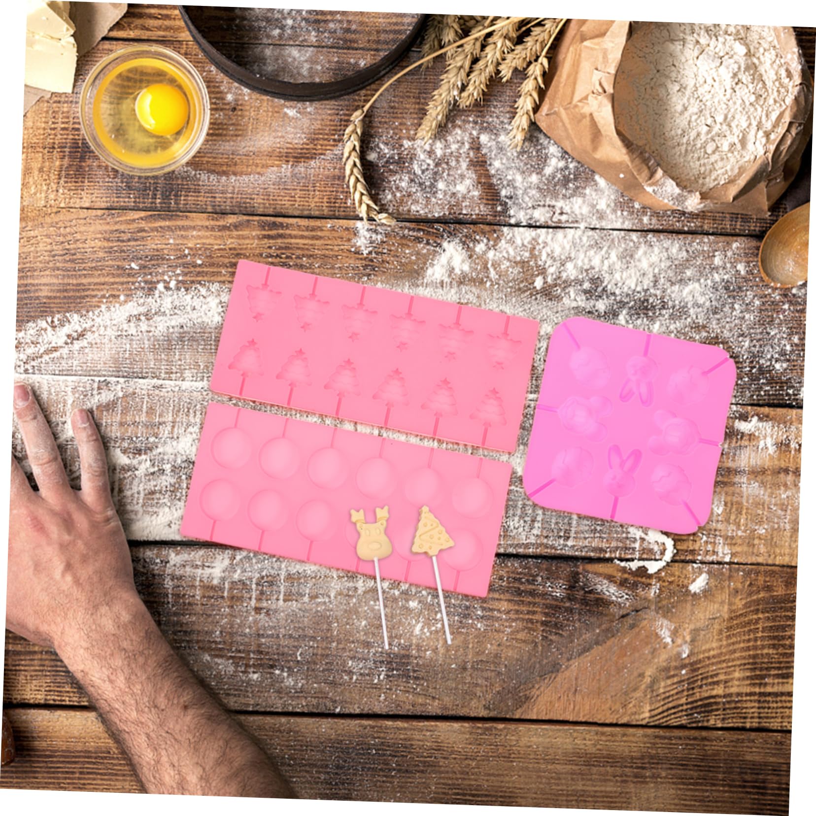 Molde para Piruletas de Silicona 7 Piezas para Chocolate | Navideño con Formas Variadas, Incluye Palitos, Bolsas y Bridas, Resistente al Calor para Dulces