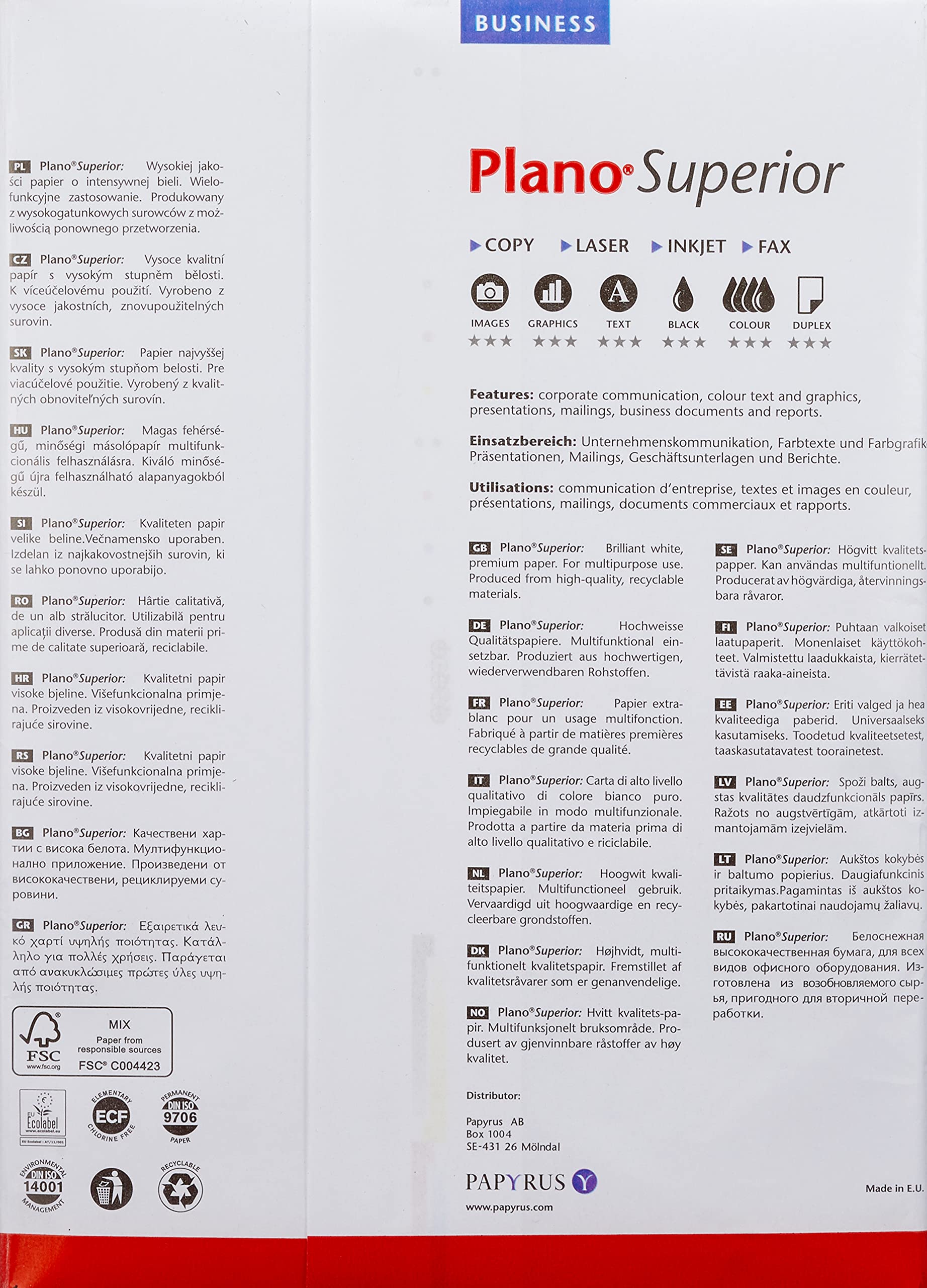 Image secondaire de Papyrus 88026776 Ramette de 500 feuilles de papier multifonctions A4 60 g/m² PlanoSuperior (Blanc)
