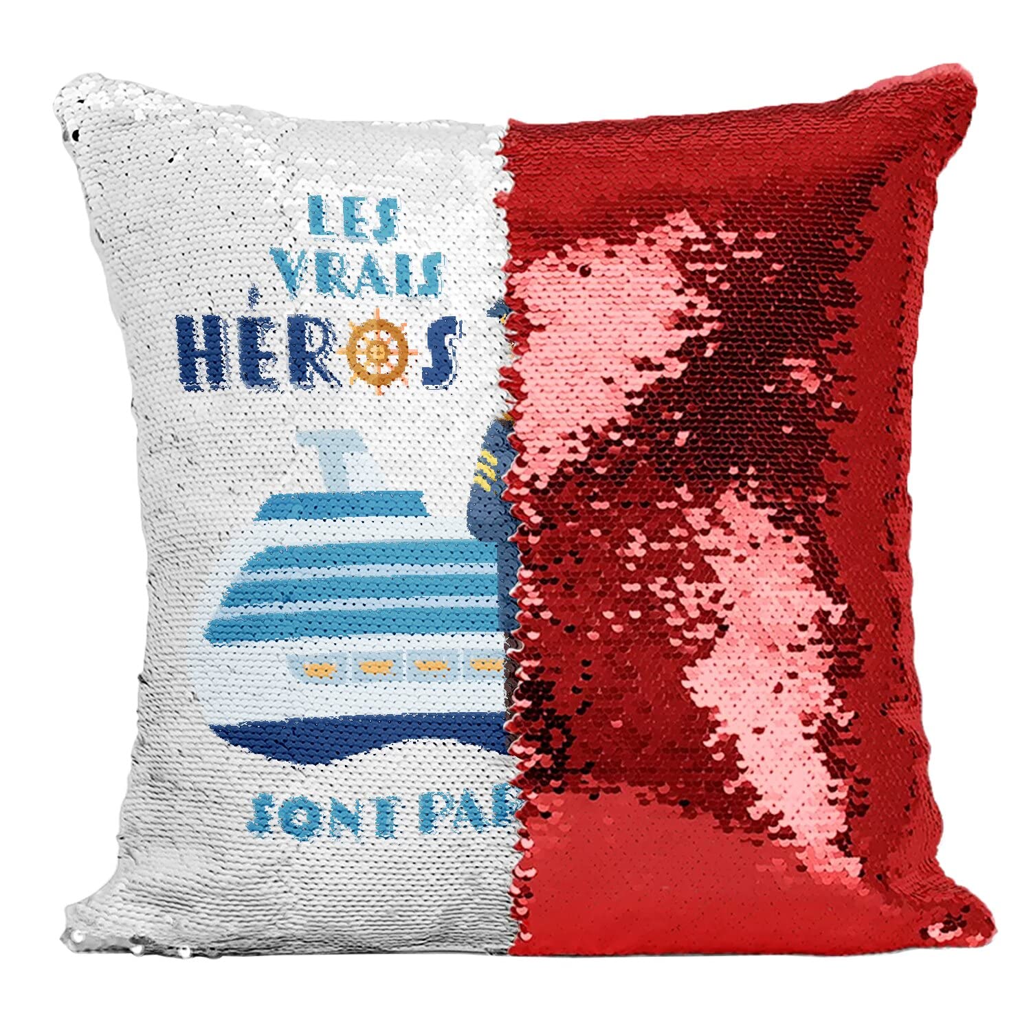 Coussin sequin paillettes rouge Les Vrais Héros marin pour décoration de salon maritime