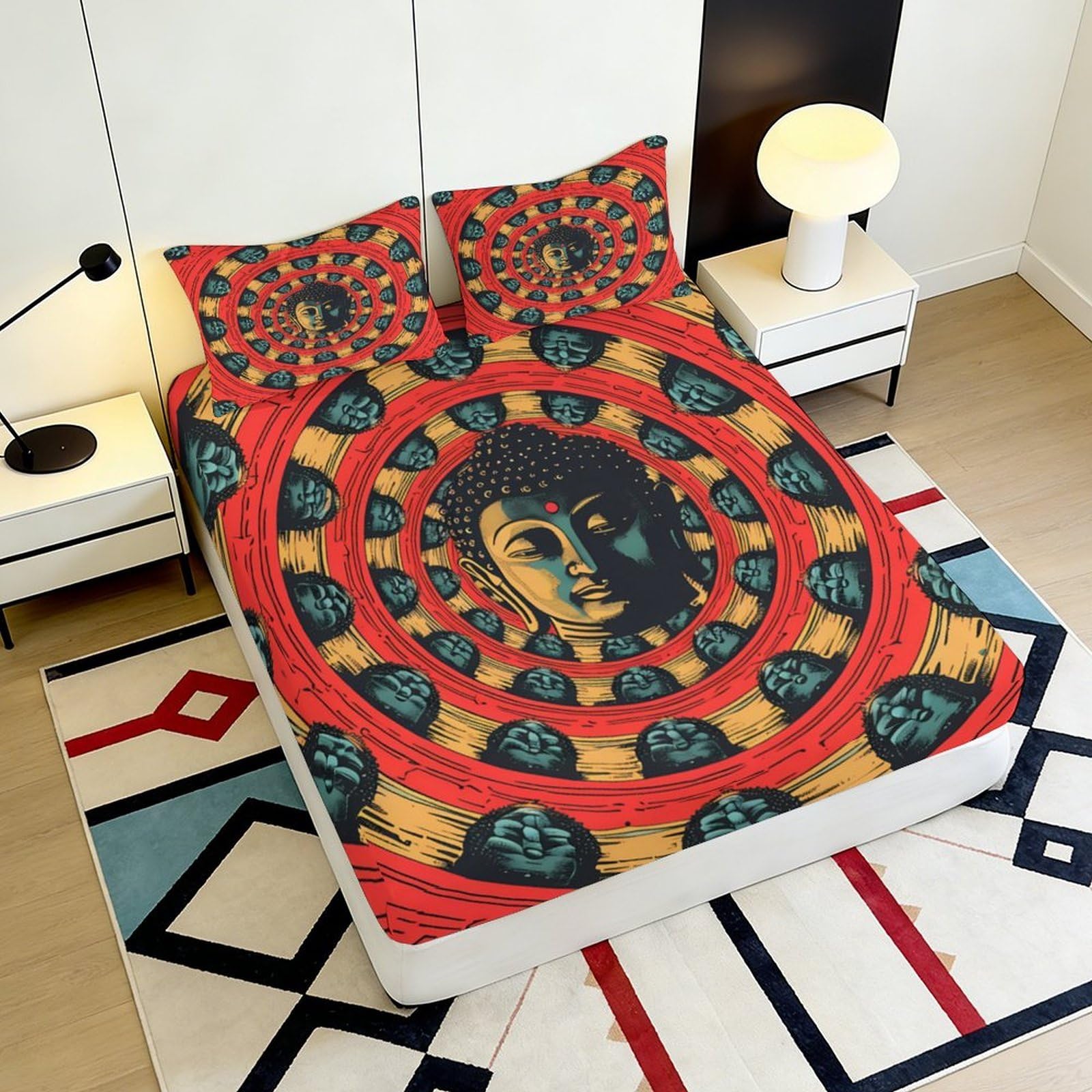 Lenzuolo con angoli con stampa 3D, motivo mandala, in microfibra, morbido