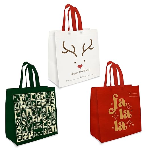 Bagways 30 PACK Holiday & Christmas Gift Tote Bags for Gift Wrapping Medium/Large made of eco-friendly non-woven materials 12" x 6.5" x 14"
