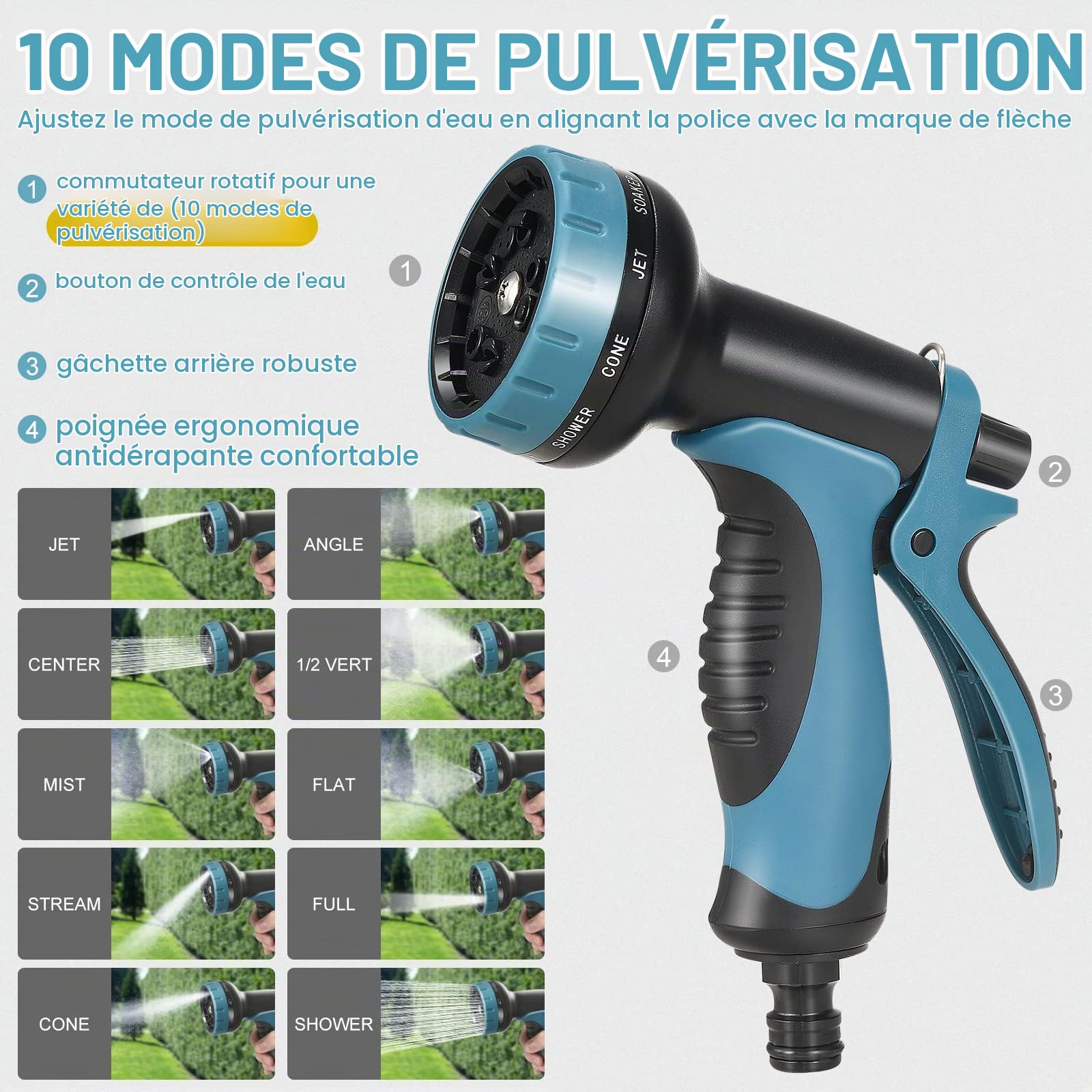 Towwoo Tuyau d'arrosage Extensible Flexible de 45m/150FT, 2500D avec Pistolet Pulvérisateur 10 Fonctions et TPE Joint en Cuivre et Aluminium pour Pulvériser la Pelouse Nettoyer Les Voitures