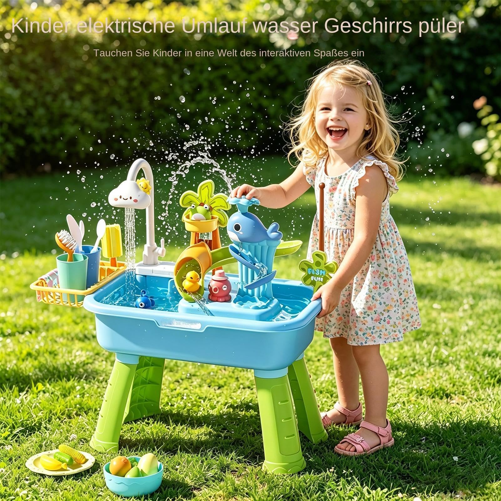 Generisch -Pool-Spielspielzeug Im Freien, 54 X 53 X 29 cm Sand- Und Wasserspieltisch, Wasserspieltisch, Kindergarten-Außenspielzeug Mit Wasserrädern,Trichter,Sandformen,für Kinder, Kinder,Geschenk